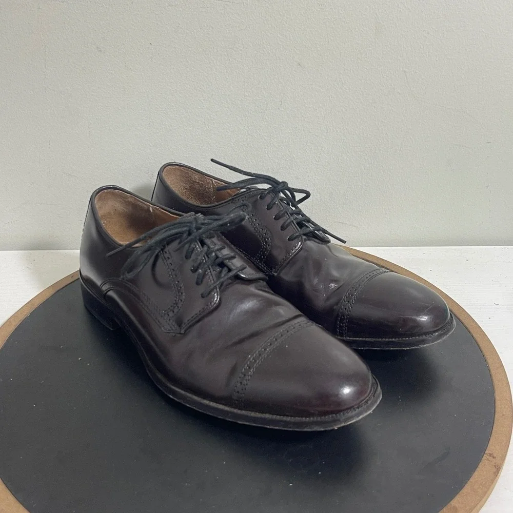 Johnston & Murphy Sheepskin Leather Oxford Dress Shoes‎ Men 8D Burgundy Cap Toe